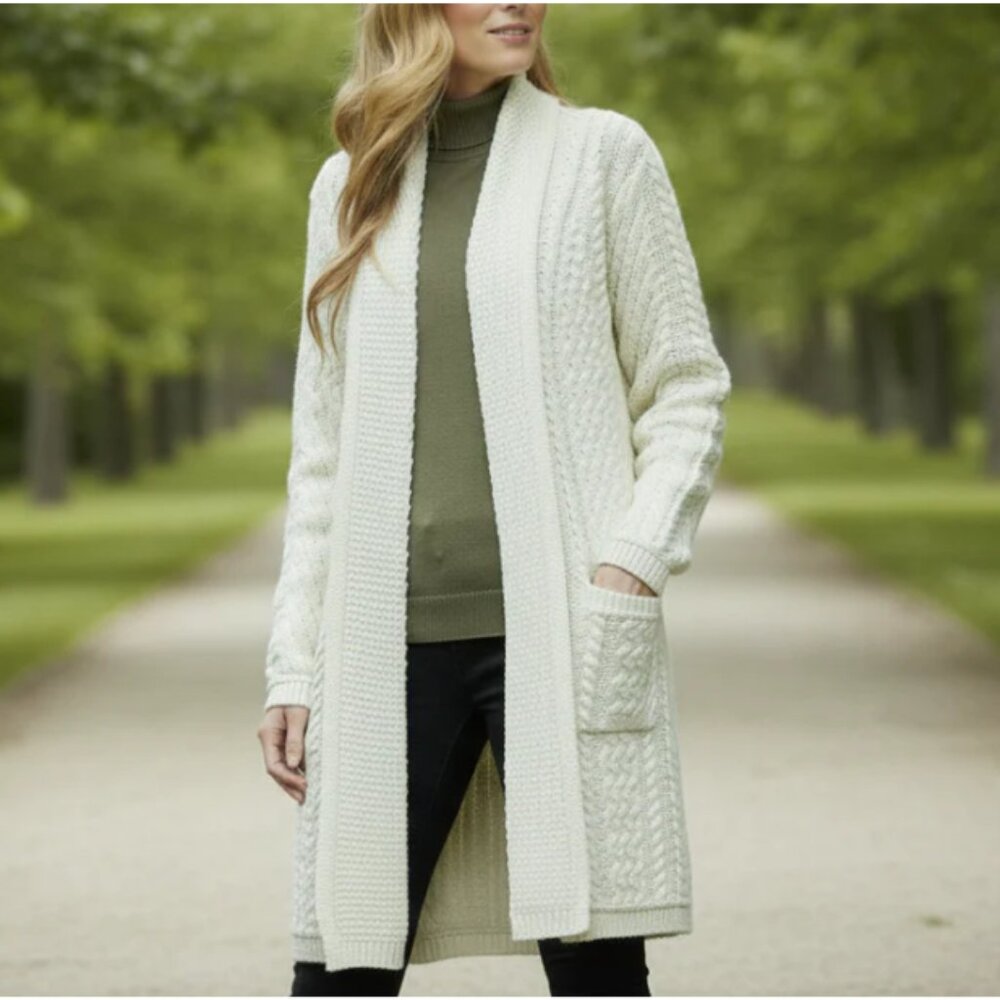 Aran Crafts Edge to Edge Wool Long Cardigan Irish | Natural M